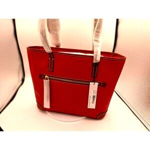Dooney & Bourke Red Pebbled Leather Double Handles Tote Shoulder Bag NEW‎